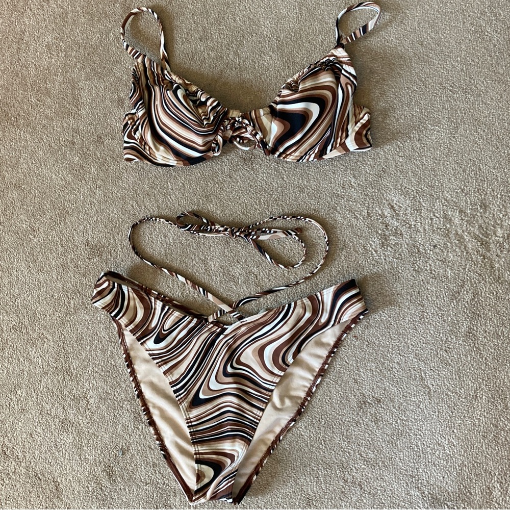 Hollister brown patterned tie waist bikini